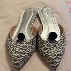 J. Crew Silver and Black Patterned Mules